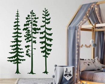 Pine Trees Wall Decals - Set of 3 - Tree Art Stickers